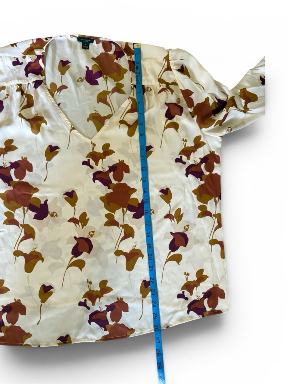 Ann Taylor Cream Blouse with Rust and Plum Floral Print - Picture 6 of 7
